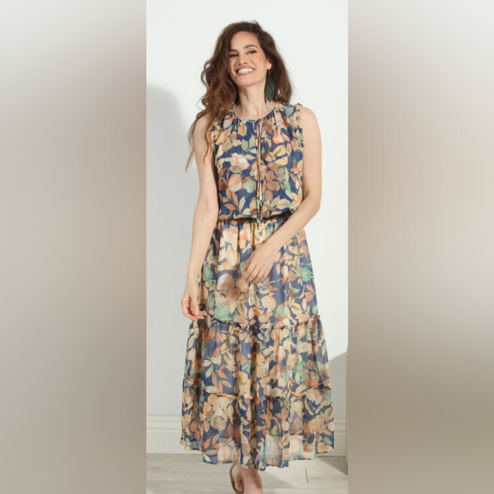Veronica M - Haisley Smocked Tie Front Ruffled Midi Dress